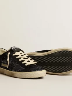 Flash Sale Super-Star Masculino de veludo e suede pretos com estrela de suede preto Super-Star
