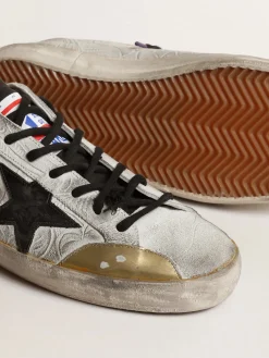 Fashion Super-Star Masculino LAB com estampa floral e estrela de couro preto Super-Star
