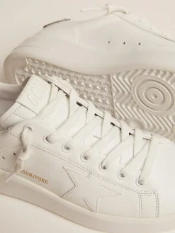Outlet Tênis Purestar de couro branco com talão de cristais prateados MULHER Purestar
