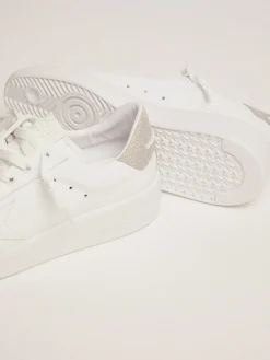 Flash Sale Tênis Purestar de couro branco e talão com glitter champanhe MULHER Purestar