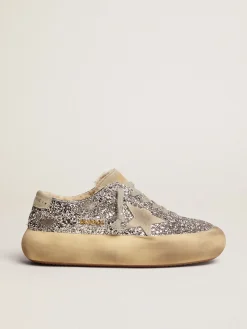 Outlet Tênis Space-Star de glitter prateado e forro de shearling MULHER Space-Star