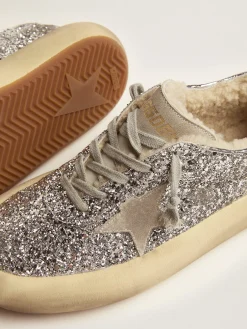 Outlet Tênis Space-Star de glitter prateado e forro de shearling MULHER Space-Star