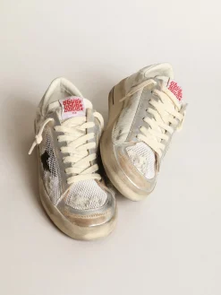 Outlet Tênis Stardan LAB de couro cavalinho e couro brancos com estrela de suede preto MULHER Stardan