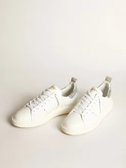 New Tênis Starter em couro branco com talão de glitter prateado MULHER Starter