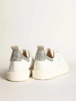 New Tênis Starter em couro branco com talão de glitter prateado MULHER Starter