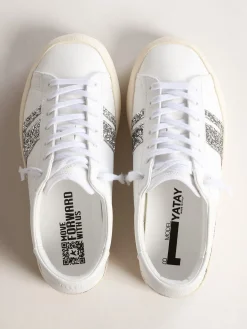 Online Tênis Yatay Model 1B sustentável com cabedal branco realizado em material biobaseado e Y de glitter prateado reciclado MULHER Sustentável|Sustentável