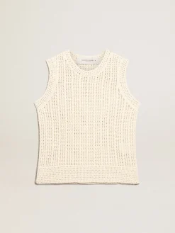 Flash Sale Top sem manga de tricô cor de papiro MULHER Camisetas
