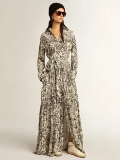 Online Vestido branco com estampa toile de jouy preta MULHER Vestidos e macacões