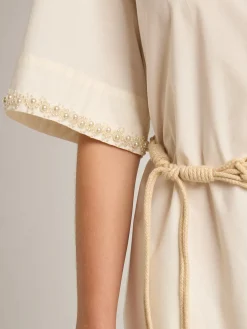 Clearance Vestido chemise de algodão com pérolas bordadas MULHER Beachwear|Vestidos e macacões