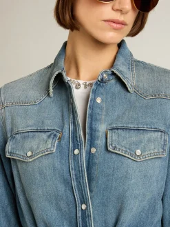 Best Vestido chemise de jeans feminino com cinto MULHER Vestidos e macacões