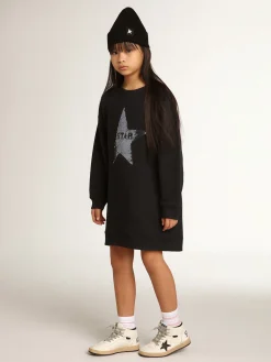 Flash Sale Vestido de moletom infantil feminino azul com estrela de lantejoulas Roupas de cima (4-12 years)