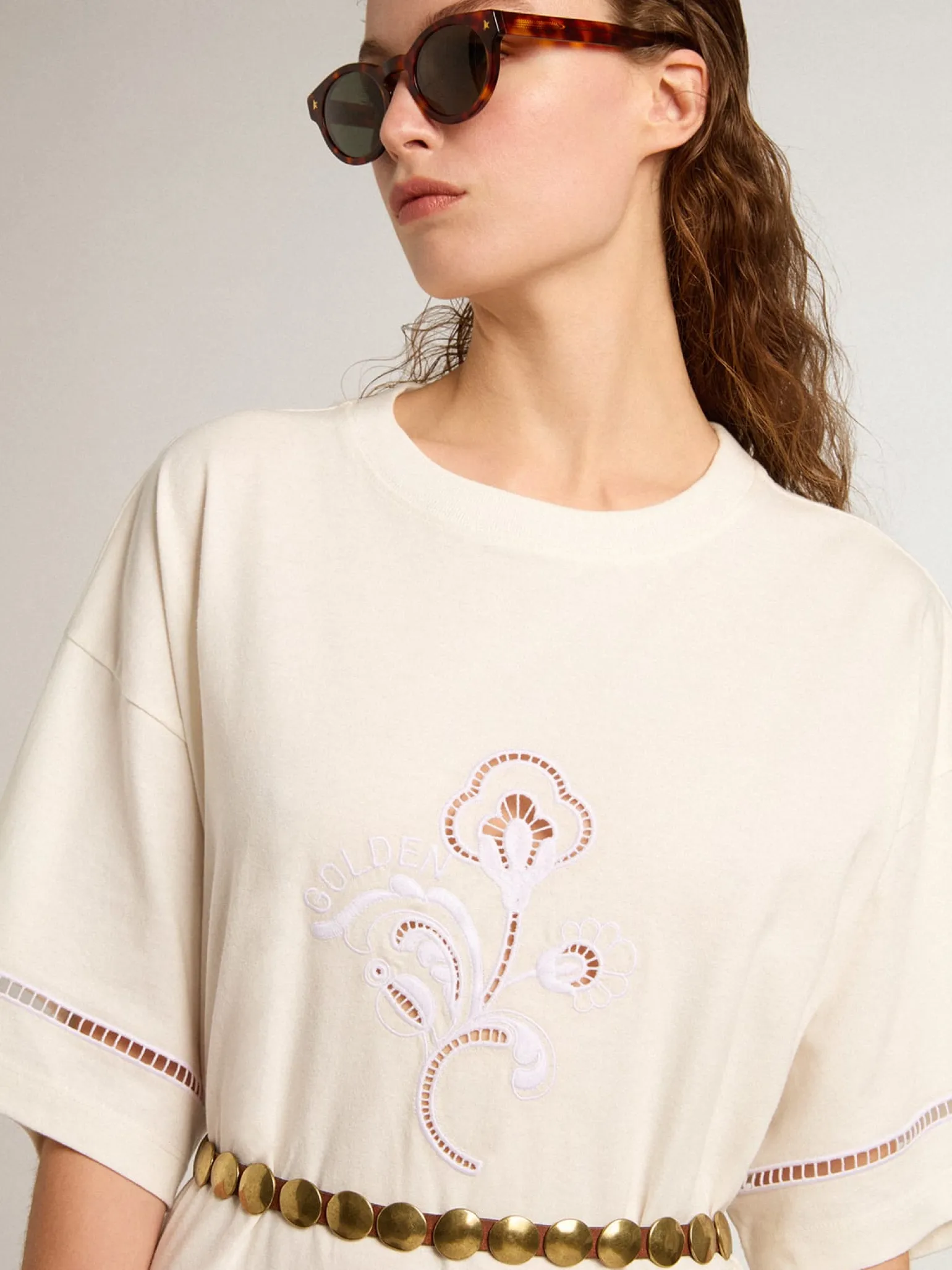 Shop Vestido t-shirt de algodão branco com cinto MULHER Beachwear|Vestidos e macacões