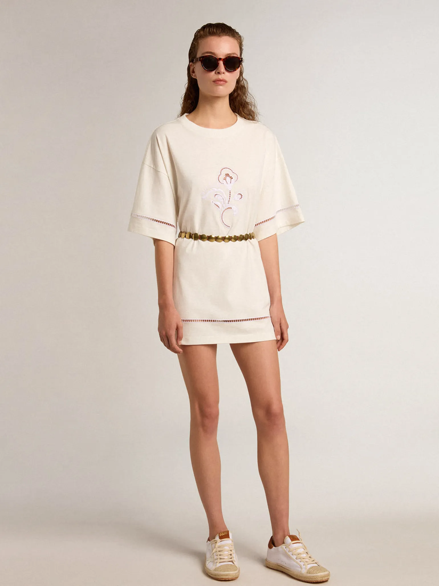 Shop Vestido t-shirt de algodão branco com cinto MULHER Beachwear|Vestidos e macacões