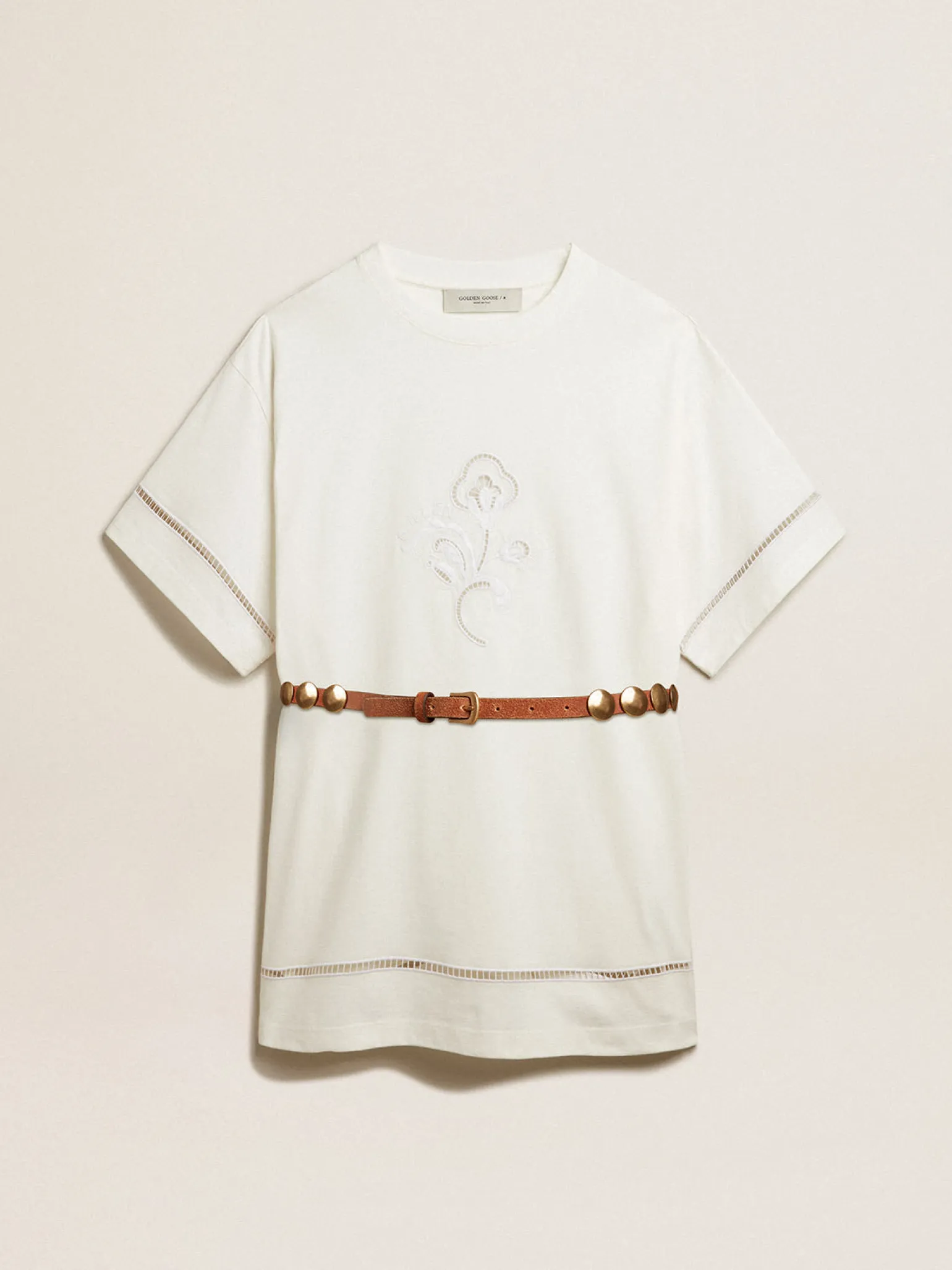 Shop Vestido t-shirt de algodão branco com cinto MULHER Beachwear|Vestidos e macacões