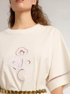 Shop Vestido t-shirt de algodão branco com cinto MULHER Beachwear|Vestidos e macacões