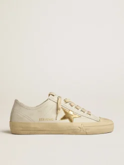 Best V-Star de couro branco com estrela de couro metálico dourado MULHER V-Star