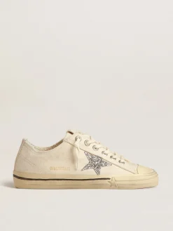 New V-Star de lona bege com estrela de glitter prateado MULHER Beachwear|V-Star