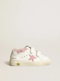 New Young May School de napa branca com estrela e forro de shearling rosa Meninas (4-10 anos)